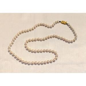 Vintage MONET Glossy Champagne Simulated Pearl Necklace Single Strand 24"
